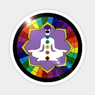 Rainbow Mandala with Man Chakras Magnet